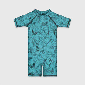 Детский купальный костюм 3D с принтом Осьминоги в Петрозаводске, Полиэстер 85%, Спандекс 15% | застежка на молнии на спине | дайвинг | кракен | ктулху | малюск | море | океан | осьминог | паттерн | рыбалка | спрут