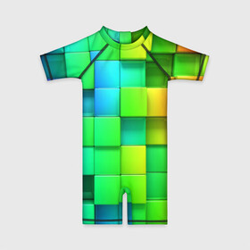 Детский купальный костюм 3D с принтом Пазлы в Петрозаводске, Полиэстер 85%, Спандекс 15% | застежка на молнии на спине | абстракция | годнота | зеленый. кубы | пазлы | радуга | яркий