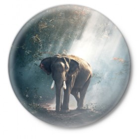 Значок с принтом Слон в лесу в Петрозаводске,  металл | круглая форма, металлическая застежка в виде булавки | африка | африканский | бивни | большой | гигант джунгли | зоопарк | индийский | индия | лесной великан | мамонт | огромный | саванна | сафари | серый | слон | слоненок | слониха | стадо | уши | хобот