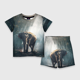 Детский костюм с шортами 3D с принтом Слон в лесу в Петрозаводске,  |  | африка | африканский | бивни | большой | гигант джунгли | зоопарк | индийский | индия | лесной великан | мамонт | огромный | саванна | сафари | серый | слон | слоненок | слониха | стадо | уши | хобот