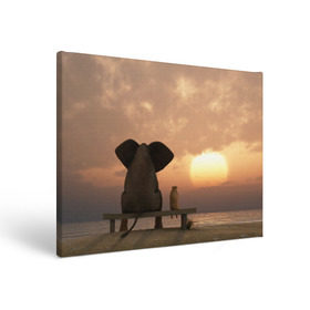 Холст прямоугольный с принтом Слон с собакой на лавке, закат в Петрозаводске, 100% ПВХ |  | Тематика изображения на принте: 