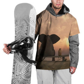Накидка на куртку 3D с принтом Слон с собакой на лавке, закат в Петрозаводске, 100% полиэстер |  | 