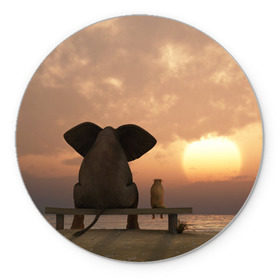 Коврик круглый с принтом Слон с собакой на лавке, закат в Петрозаводске, резина и полиэстер | круглая форма, изображение наносится на всю лицевую часть | 