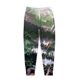 Мужские брюки 3D с принтом Объемный эквалайзер в Петрозаводске, 100% полиэстер | манжеты по низу, эластичный пояс регулируется шнурком, по бокам два кармана без застежек, внутренняя часть кармана из мелкой сетки | 3д | графика | зеленый | объемный | оранжевый | эквалайзер