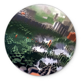 Коврик круглый с принтом Объемный эквалайзер в Петрозаводске, резина и полиэстер | круглая форма, изображение наносится на всю лицевую часть | Тематика изображения на принте: 3д | графика | зеленый | объемный | оранжевый | эквалайзер