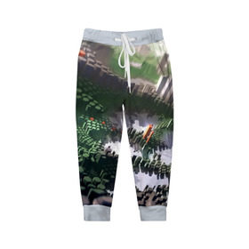 Детские брюки 3D с принтом Объемный эквалайзер в Петрозаводске, 100% полиэстер | манжеты по низу, эластичный пояс регулируется шнурком, по бокам два кармана без застежек, внутренняя часть кармана из мелкой сетки | 3д | графика | зеленый | объемный | оранжевый | эквалайзер