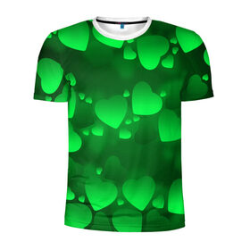 Мужская футболка 3D спортивная с принтом Зеленые сердечки в Петрозаводске, 100% полиэстер с улучшенными характеристиками | приталенный силуэт, круглая горловина, широкие плечи, сужается к линии бедра | 14 февраля | 3d | день святого валентина | другие | зеленые | картинки | красивые | любовь | праздник | прикольные | сердечки | текстуры | яркие