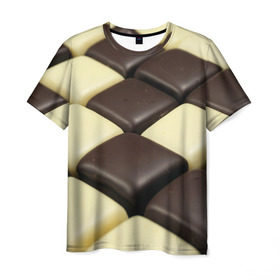 Мужская футболка 3D с принтом Шоколадные конфеты в Петрозаводске, 100% полиэфир | прямой крой, круглый вырез горловины, длина до линии бедер | десерт | еда | конфеты | сладкое | структуры | шахматы | шоколад