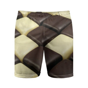 Мужские шорты 3D спортивные с принтом Шоколадные конфеты в Петрозаводске,  |  | десерт | еда | конфеты | сладкое | структуры | шахматы | шоколад