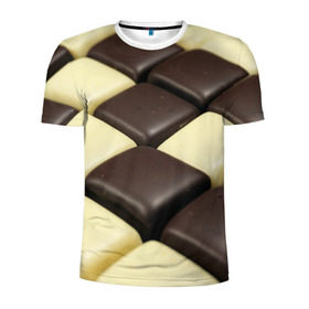 Мужская футболка 3D спортивная с принтом Шоколадные конфеты в Петрозаводске, 100% полиэстер с улучшенными характеристиками | приталенный силуэт, круглая горловина, широкие плечи, сужается к линии бедра | Тематика изображения на принте: десерт | еда | конфеты | сладкое | структуры | шахматы | шоколад