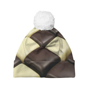 Шапка 3D c помпоном с принтом Шоколадные конфеты в Петрозаводске, 100% полиэстер | универсальный размер, печать по всей поверхности изделия | десерт | еда | конфеты | сладкое | структуры | шахматы | шоколад