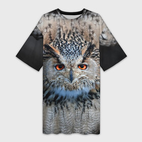 Платье-футболка 3D с принтом Сова в Петрозаводске,  |  | глаза | клюв | когти | крылья | лес | летать | мудрая | мудрость | неясыть | ночная | ночь | охота | перья | полярная | почтовая | птица | серая | сова | совенок | сон | сыч | умная | филин | хищник