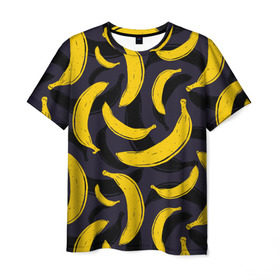Мужская футболка 3D с принтом Бананы в Петрозаводске, 100% полиэфир | прямой крой, круглый вырез горловины, длина до линии бедер | Тематика изображения на принте: bananas | food. vegan | fruit | yellow | бананы | веган | еда | желтый | фрукты