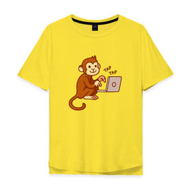 Мужская футболка хлопок Oversize с принтом Codefest`17_6 в Петрозаводске, 100% хлопок | свободный крой, круглый ворот, “спинка” длиннее передней части | codefest | tap | админ | код | кодефест | кодфест | ноутбук | обезьяна | программирование | программист | тап