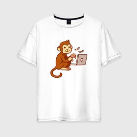 Женская футболка хлопок Oversize с принтом Codefest`17_6 в Петрозаводске, 100% хлопок | свободный крой, круглый ворот, спущенный рукав, длина до линии бедер
 | codefest | tap | админ | код | кодефест | кодфест | ноутбук | обезьяна | программирование | программист | тап