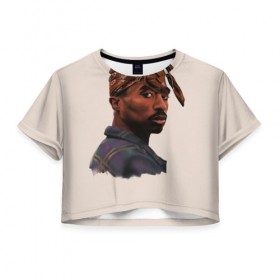 Женская футболка 3D укороченная с принтом Tupac в Петрозаводске, 100% полиэстер | круглая горловина, длина футболки до линии талии, рукава с отворотами | 2pac | rap | shakur | tupac | рэп | тупак | шакур