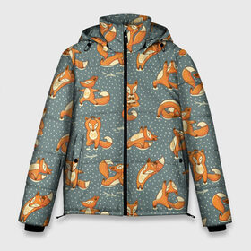 Мужская зимняя куртка 3D с принтом Foxes yoga в Петрозаводске, верх — 100% полиэстер; подкладка — 100% полиэстер; утеплитель — 100% полиэстер | длина ниже бедра, свободный силуэт Оверсайз. Есть воротник-стойка, отстегивающийся капюшон и ветрозащитная планка. 

Боковые карманы с листочкой на кнопках и внутренний карман на молнии. | fitness | fox | yoga | йога | лис | лиса | лисенок | фитнесс