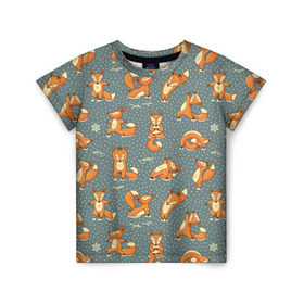 Детская футболка 3D с принтом Foxes yoga в Петрозаводске, 100% гипоаллергенный полиэфир | прямой крой, круглый вырез горловины, длина до линии бедер, чуть спущенное плечо, ткань немного тянется | fitness | fox | yoga | йога | лис | лиса | лисенок | фитнесс