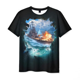 Мужская футболка 3D с принтом Корабль в Петрозаводске, 100% полиэфир | прямой крой, круглый вырез горловины, длина до линии бедер | 9 мая | вмф | вмф россии | военно морской флот | день победы | корабль | море | россия