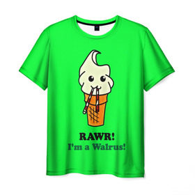 Мужская футболка 3D с принтом Смешное мороженко в Петрозаводске, 100% полиэфир | прямой крой, круглый вырез горловины, длина до линии бедер | Тематика изображения на принте: минимализм | мороженко | я морж