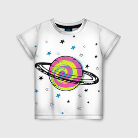 Детская футболка 3D с принтом Планета в Петрозаводске, 100% гипоаллергенный полиэфир | прямой крой, круглый вырез горловины, длина до линии бедер, чуть спущенное плечо, ткань немного тянется | звезда | звезды | космос | планета | планеты | ракета | ракеты