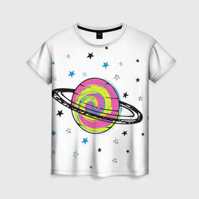 Женская футболка 3D с принтом Планета в Петрозаводске, 100% полиэфир ( синтетическое хлопкоподобное полотно) | прямой крой, круглый вырез горловины, длина до линии бедер | звезда | звезды | космос | планета | планеты | ракета | ракеты