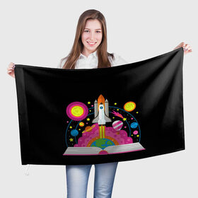 Флаг 3D с принтом Космос в Петрозаводске, 100% полиэстер | плотность ткани — 95 г/м2, размер — 67 х 109 см. Принт наносится с одной стороны | звезды | космос | планета | ракета