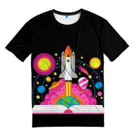 Мужская футболка 3D с принтом Космос в Петрозаводске, 100% полиэфир | прямой крой, круглый вырез горловины, длина до линии бедер | звезды | космос | планета | ракета
