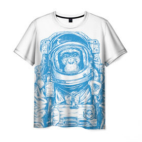 Мужская футболка 3D с принтом Космомакака в Петрозаводске, 100% полиэфир | прямой крой, круглый вырез горловины, длина до линии бедер | день космонавтики | звезда | звезды | космонавт | космонавты | космос | планета | планеты | ракета | ракеты