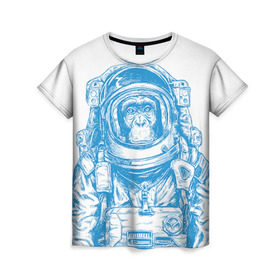 Женская футболка 3D с принтом Космомакака в Петрозаводске, 100% полиэфир ( синтетическое хлопкоподобное полотно) | прямой крой, круглый вырез горловины, длина до линии бедер | день космонавтики | звезда | звезды | космонавт | космонавты | космос | планета | планеты | ракета | ракеты