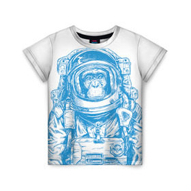 Детская футболка 3D с принтом Космомакака в Петрозаводске, 100% гипоаллергенный полиэфир | прямой крой, круглый вырез горловины, длина до линии бедер, чуть спущенное плечо, ткань немного тянется | день космонавтики | звезда | звезды | космонавт | космонавты | космос | планета | планеты | ракета | ракеты