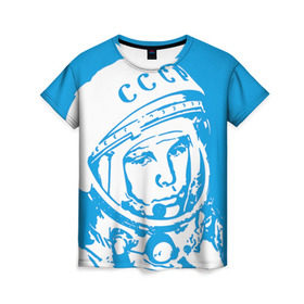 Женская футболка 3D с принтом Гагарин 1 в Петрозаводске, 100% полиэфир ( синтетическое хлопкоподобное полотно) | прямой крой, круглый вырез горловины, длина до линии бедер | гагарин | день космонавтики | звезды | космос