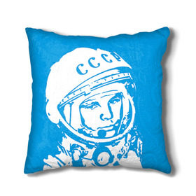 Подушка 3D с принтом Гагарин 1 в Петрозаводске, наволочка – 100% полиэстер, наполнитель – холлофайбер (легкий наполнитель, не вызывает аллергию). | состоит из подушки и наволочки. Наволочка на молнии, легко снимается для стирки | гагарин | день космонавтики | звезды | космос