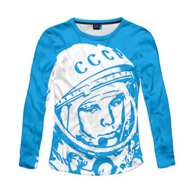Женский лонгслив 3D с принтом Гагарин 1 в Петрозаводске, 100% полиэстер | длинные рукава, круглый вырез горловины, полуприлегающий силуэт | гагарин | день космонавтики | звезды | космос