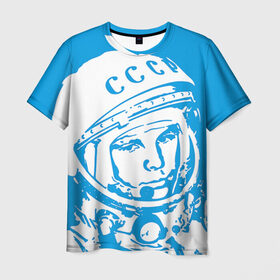 Мужская футболка 3D с принтом Гагарин 1 в Петрозаводске, 100% полиэфир | прямой крой, круглый вырез горловины, длина до линии бедер | Тематика изображения на принте: гагарин | день космонавтики | звезды | космос