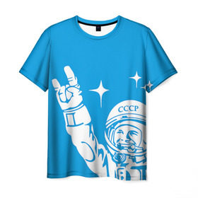 Мужская футболка 3D с принтом Гагарин 2 в Петрозаводске, 100% полиэфир | прямой крой, круглый вырез горловины, длина до линии бедер | гагарин | день космонавтики | звезды | космос