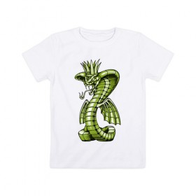 Детская футболка хлопок с принтом Королевская кобра в Петрозаводске, 100% хлопок | круглый вырез горловины, полуприлегающий силуэт, длина до линии бедер | дракон | змея | кобра | корона | монстр