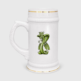 Кружка пивная с принтом Королевская кобра в Петрозаводске,  керамика (Материал выдерживает высокую температуру, стоит избегать резкого перепада температур) |  объем 630 мл | дракон | змея | кобра | корона | монстр