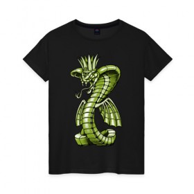 Женская футболка хлопок с принтом Королевская кобра в Петрозаводске, 100% хлопок | прямой крой, круглый вырез горловины, длина до линии бедер, слегка спущенное плечо | дракон | змея | кобра | корона | монстр