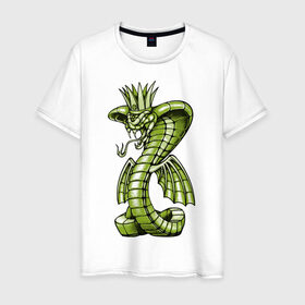 Мужская футболка хлопок с принтом Королевская кобра в Петрозаводске, 100% хлопок | прямой крой, круглый вырез горловины, длина до линии бедер, слегка спущенное плечо. | дракон | змея | кобра | корона | монстр