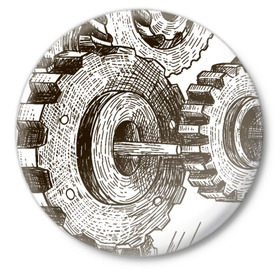 Значок с принтом Leonardo Da Vinci в Петрозаводске,  металл | круглая форма, металлическая застежка в виде булавки | Тематика изображения на принте: винчи | да | изобретение | леонардо | шестеренки