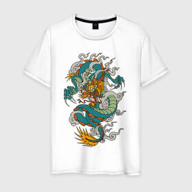 Мужская футболка хлопок с принтом Дракон в Петрозаводске, 100% хлопок | прямой крой, круглый вырез горловины, длина до линии бедер, слегка спущенное плечо. | дракон | китай | монстр | фен | шуй