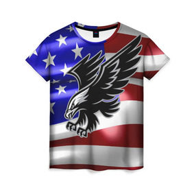 Женская футболка 3D с принтом Флаг США с орлом в Петрозаводске, 100% полиэфир ( синтетическое хлопкоподобное полотно) | прямой крой, круглый вырез горловины, длина до линии бедер | usa | америка | белоголовый | герб | государство | доллар | дядя сэм | звездно полосатый флаг | лысый | нато | оон | орел | птица | свобода | символ | соединённые штаты америки | страна | сша | штат