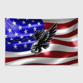 Флаг-баннер с принтом Флаг США с орлом в Петрозаводске, 100% полиэстер | размер 67 х 109 см, плотность ткани — 95 г/м2; по краям флага есть четыре люверса для крепления | usa | америка | белоголовый | герб | государство | доллар | дядя сэм | звездно полосатый флаг | лысый | нато | оон | орел | птица | свобода | символ | соединённые штаты америки | страна | сша | штат