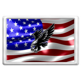 Магнит 45*70 с принтом Флаг США с орлом в Петрозаводске, Пластик | Размер: 78*52 мм; Размер печати: 70*45 | usa | америка | белоголовый | герб | государство | доллар | дядя сэм | звездно полосатый флаг | лысый | нато | оон | орел | птица | свобода | символ | соединённые штаты америки | страна | сша | штат