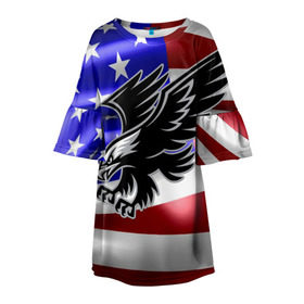 Детское платье 3D с принтом Флаг США с орлом в Петрозаводске, 100% полиэстер | прямой силуэт, чуть расширенный к низу. Круглая горловина, на рукавах — воланы | usa | америка | белоголовый | герб | государство | доллар | дядя сэм | звездно полосатый флаг | лысый | нато | оон | орел | птица | свобода | символ | соединённые штаты америки | страна | сша | штат
