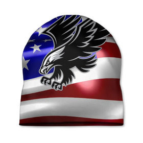 Шапка 3D с принтом Флаг США с орлом в Петрозаводске, 100% полиэстер | универсальный размер, печать по всей поверхности изделия | usa | америка | белоголовый | герб | государство | доллар | дядя сэм | звездно полосатый флаг | лысый | нато | оон | орел | птица | свобода | символ | соединённые штаты америки | страна | сша | штат