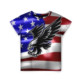 Детская футболка 3D с принтом Флаг США с орлом в Петрозаводске, 100% гипоаллергенный полиэфир | прямой крой, круглый вырез горловины, длина до линии бедер, чуть спущенное плечо, ткань немного тянется | usa | америка | белоголовый | герб | государство | доллар | дядя сэм | звездно полосатый флаг | лысый | нато | оон | орел | птица | свобода | символ | соединённые штаты америки | страна | сша | штат