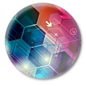 Значок с принтом Hi-tech в Петрозаводске,  металл | круглая форма, металлическая застежка в виде булавки | html | коды | нано | программный код | синий | хайтек