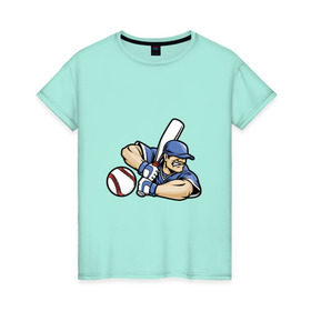 Женская футболка хлопок с принтом Бейсболист в Петрозаводске, 100% хлопок | прямой крой, круглый вырез горловины, длина до линии бедер, слегка спущенное плечо | 